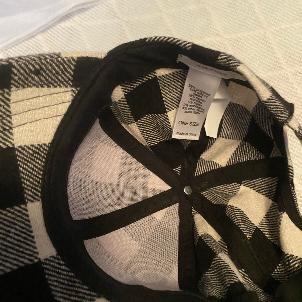 Baseball cap Black and White Buffalo check, light flannel. New - Picture 3 of 4